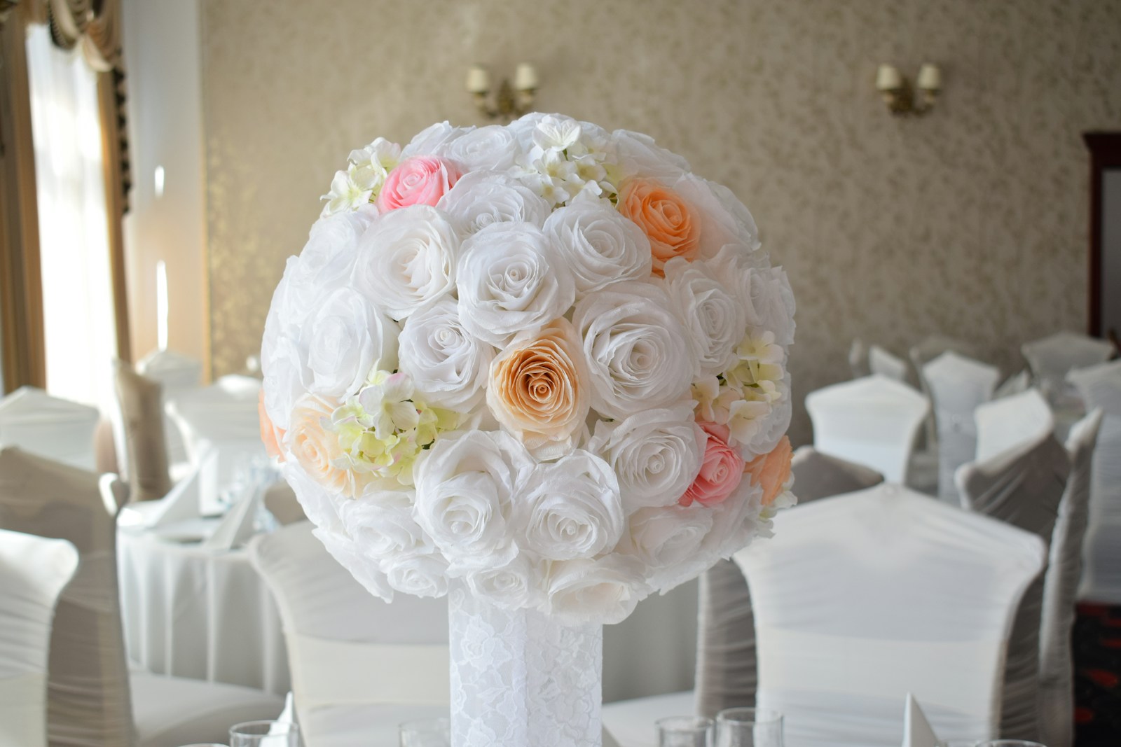 white pink and yellow bouquet of flowers