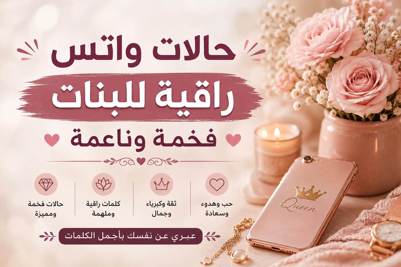 عبارات للبنات حالات واتس راقية للبنات – فخمة وناعمة